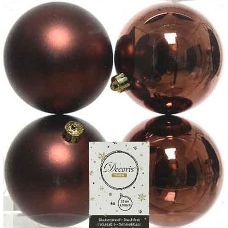 8x Mahogany brown Christmas baubles 10 cm plastic matte/shiny