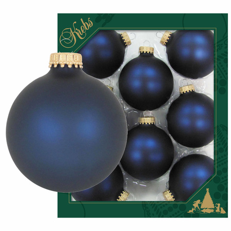 8x Donkerblauwe matte kerstballen van glas 7 cm