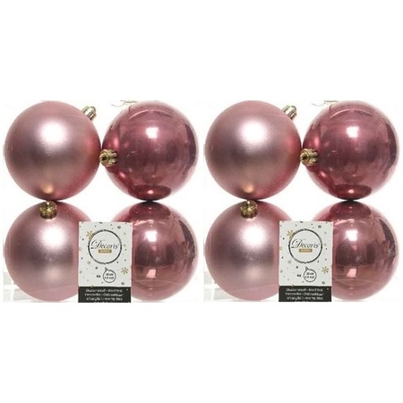 8x Kunststof kerstballen glanzend/mat oud roze 10 cm kerstboom versiering/decoratie
