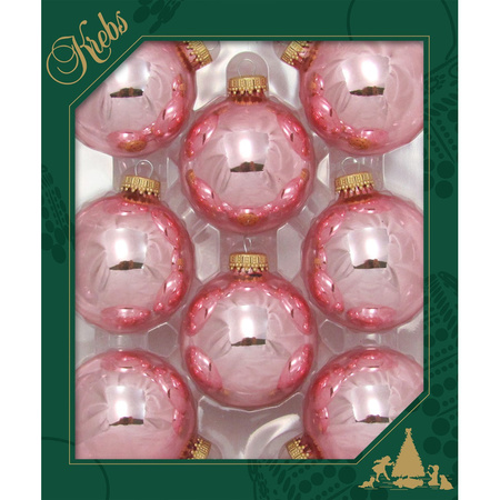 8x Blush pink glass christmas baubles shiny 7 cm