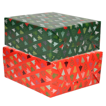 8x Rollen Kerst inpakpapier/cadeaupapier bomen 2,5 x 0,7 meter