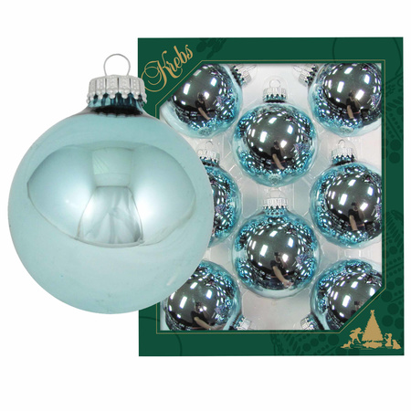 8x Starlight shiny blue glass christmas baubles 7 cm 