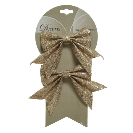 8x pcs decoration bows on clip champagne 18,5 x 14 cm
