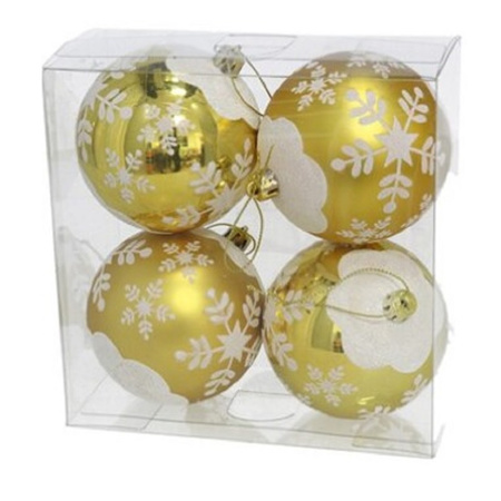 8x stuks gedecoreerde kerstballen goud kunststof 8 cm