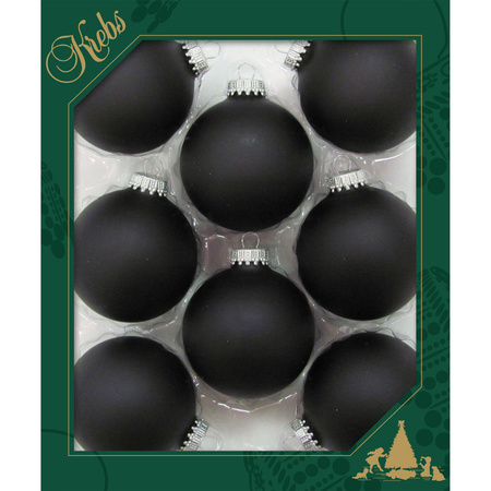 8x pcs glass christmas baubles ebony velvet black matt 7 cm
