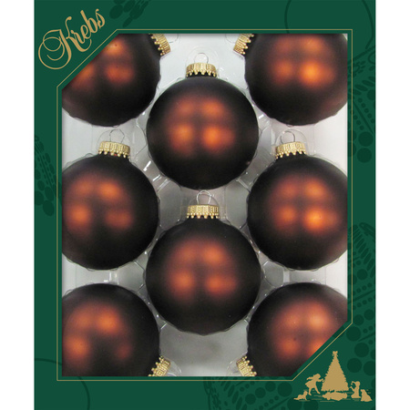 8x pcs glass christmas baubles mustang velvet brown matt 7 cm