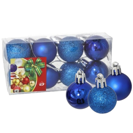 8x stuks kerstballen blauw mix van mat/glans/glitter kunststof 3 cm