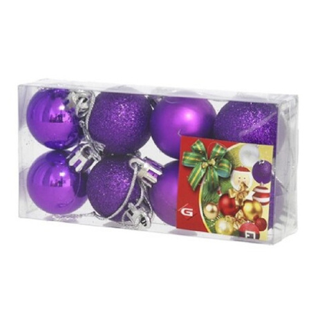 8x stuks kerstballen paars mix van mat/glans/glitter kunststof 3 cm