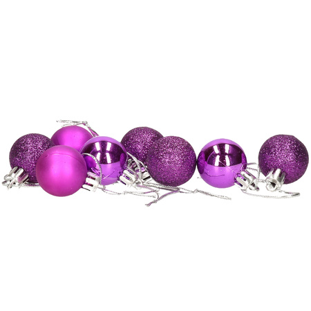 8x stuks kerstballen paars mix van mat/glans/glitter kunststof 3 cm