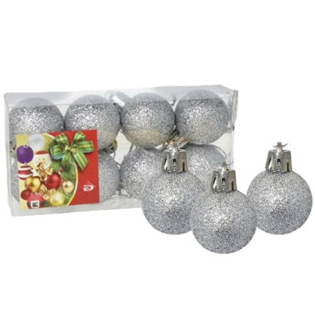 8x stuks kerstballen zilver glitters kunststof 3 cm
