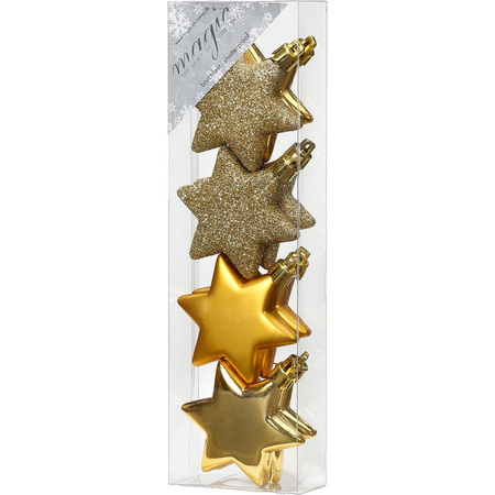 8x stuks kunststof kersthangers sterren goud 6 cm kerstornamenten