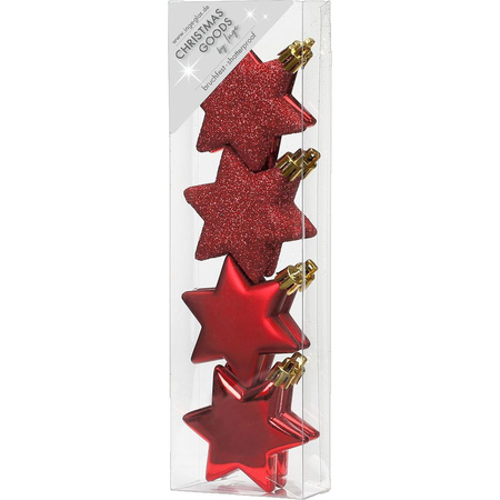 8x stuks kunststof kersthangers sterren rood 6 cm kerstornamenten