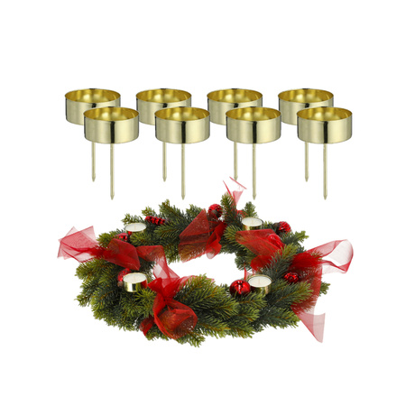 8x pcs tealight holders gold christmas decoration stick