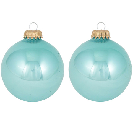 8x Water Lily blue glass christmas baubles 7 cm 