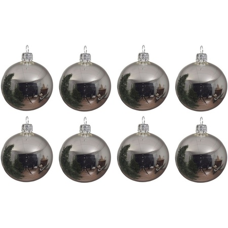 8x Glazen kerstballen glans zilver 10 cm kerstboom versiering/decoratie