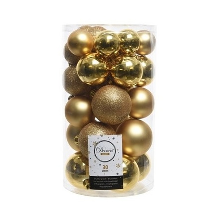 90x Gold Christmas baubles 4-5-6 cm plastic matte/shiny/glitter