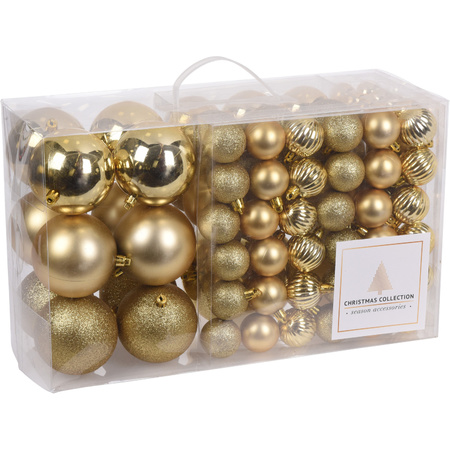 Gouden kerstballen pakket 94-delig van kunststof