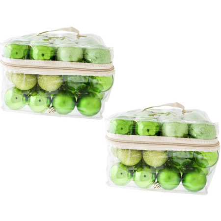 96x stuks kunststof kerstballen appel groen 6 cm in opbergtassen/opbergboxen