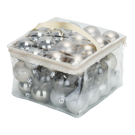 96x plastic baubles champagne 6 cm in bags/boxes