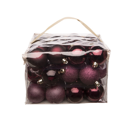 96x plastic baubles dark red 6 cm in bags/boxes