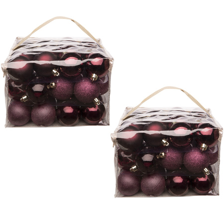 96x plastic baubles dark red 6 cm in bags/boxes