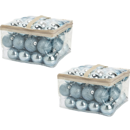 96x plastic baubles ice blue 6 cm in bags/boxes