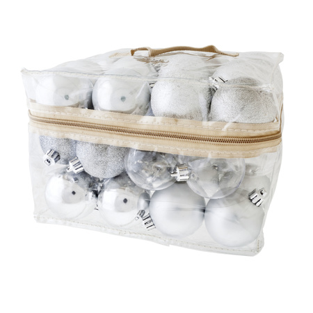 96x plastic baubles silver 6 cm in bags/boxes