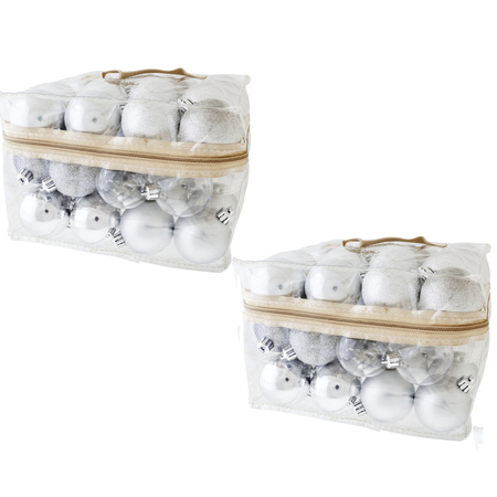 96x plastic baubles silver 6 cm in bags/boxes