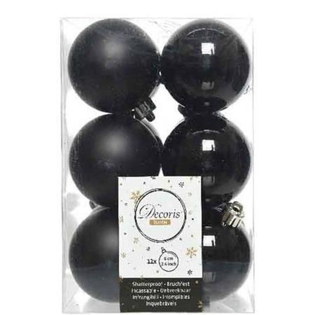 96x Kunststof kerstballen glanzend/mat zwart 6 cm kerstboom versiering/decoratie