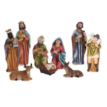 Kerststal figuren - 9-delig - polystone - ca. 13 cm - kerstbeeldjes