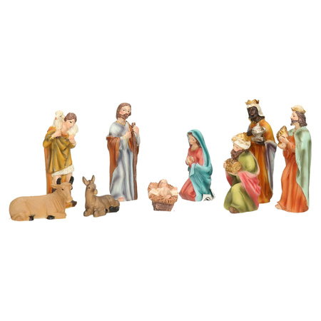 Kerststal figuren - 9-delig - polystone - ca. 13 cm - kerstbeeldjes