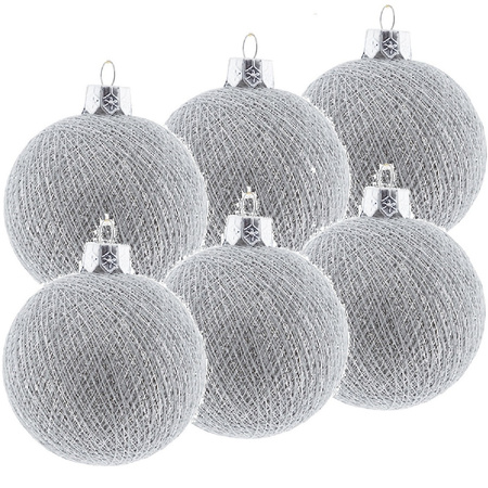 9x Zilveren Cotton Balls kerstballen decoratie 6,5 cm