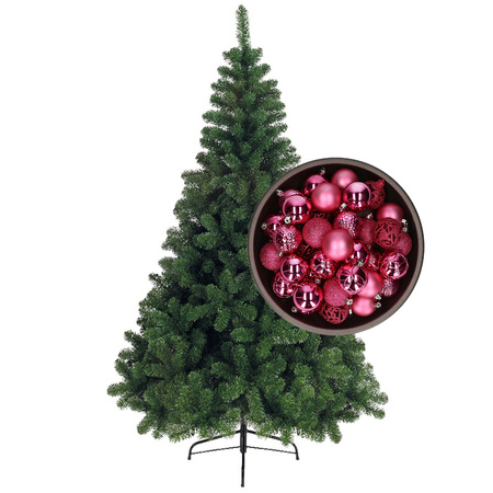 Bellatio Decorations christmas tree 150 cm incl. baubles fuchsia pink