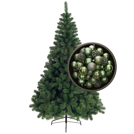 Bellatio Decorations christmas tree 150 cm incl. baubles sage green