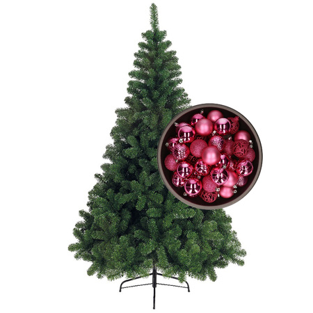 Bellatio Decorations kunst kerstboom 180 cm met kerstballen fuchsia roze