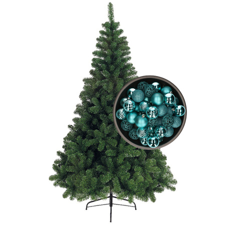 Bellatio Decorations christmas tree 180 cm incl. baubles turquoise blue