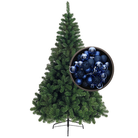 Bellatio Decorations christmas tree 210 cm incl. baubles royal blue