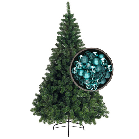 Bellatio Decorations christmas tree 210 cm incl. baubles turquoise blue