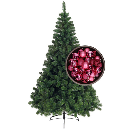 Bellatio Decorations christmas tree 240 cm incl. baubles fuchsia pink