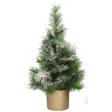 Snowy mini christmas tree 75 cm in gold pot