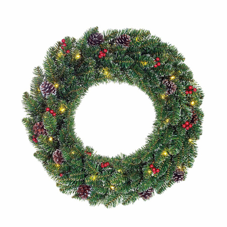 Black Box christmas wreath green decorated with warm white lights 45 cm