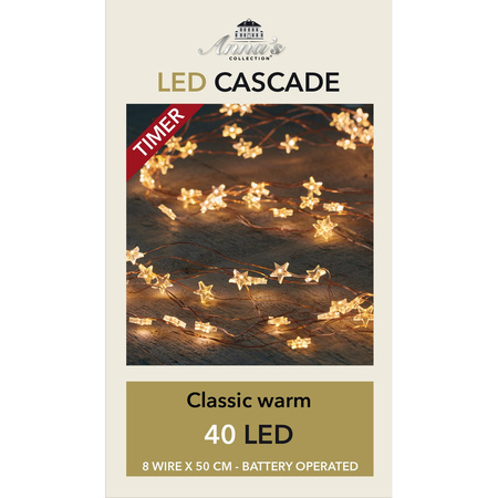 Cascade draadverlichting 40 witte sterren lampjes op batterij