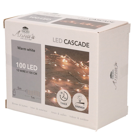 Cascade draadverlichting lichtsnoer met 100 lampjes warm wit met 10 lichtdraden