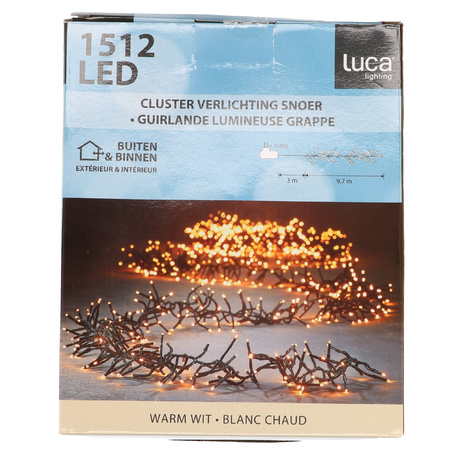 Cluster lighting 1512 warm white lights with remote control 9,7 m