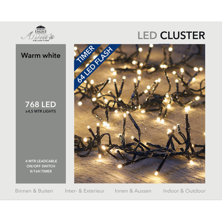 Clusterlampjes/clusterlichtjes lichtsnoeren met knipperfunctie en timer 768 leds
