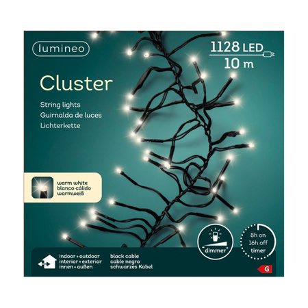 Clusterverlichting warm wit buiten 1128 lampjes 1000 cm inclusief timer en dimmer