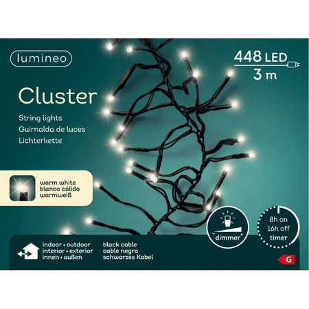 Clusterverlichting warm wit buiten 448 lampjes 300 cm inclusief timer en dimmer