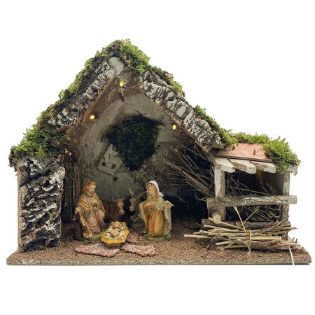 Complete kerststal inclusief Jozef, Maria en Jezus beelden en ondergrond
