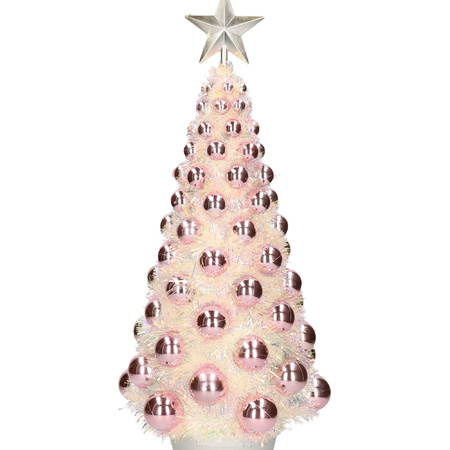 Kunstkerstboom compleet met lichtjes en ballen roze 50 cm