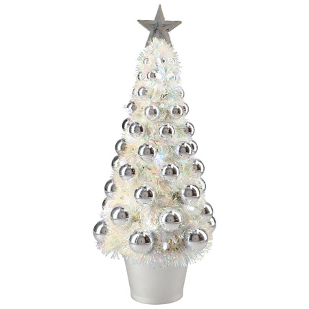Kunstkerstboom compleet met lichtjes en ballen zilver 40 cm